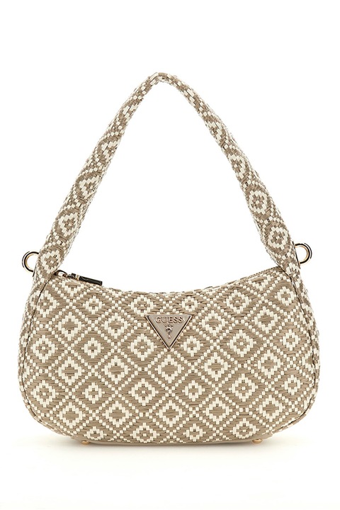 GUESS, Rianee félhold alakú szövött válltáska, Fehér, Világosbarna