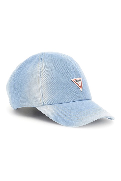 GUESS, Памучна шапка с лого, Светлосин