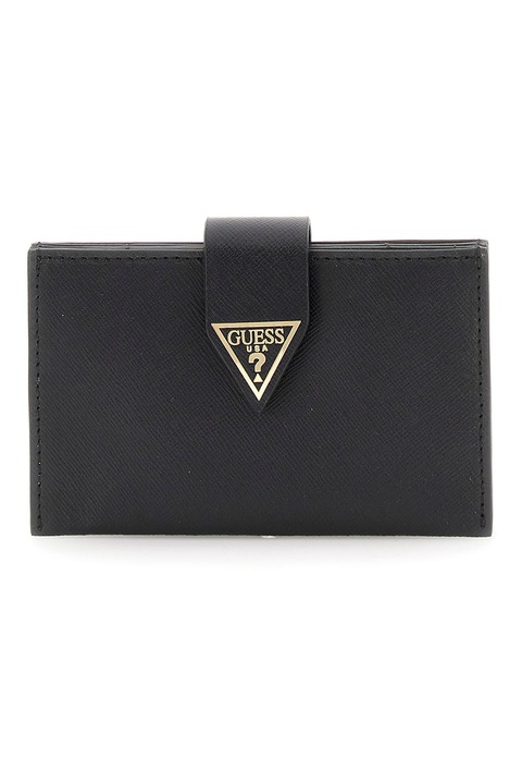 GUESS, Калъф за карти Miriam от кожа Saffiano, Черен