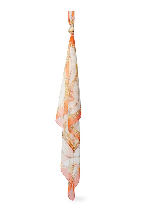 GUESS, Szögletes kendő logómintával, Fehér, Aranyszín, Korallszín