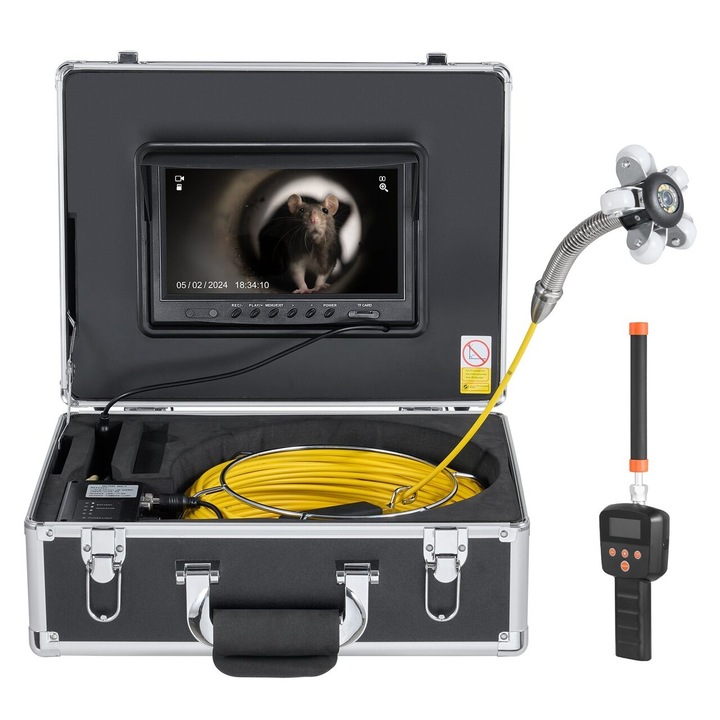 Camera endoscop canalizari/conducte cu receptor localizare, Monitor full HD 9 inch, Lungime 30 m, unghi larg de 145°, 12 x Led, Li-Ion 4.5Ah, valiza aluminiu