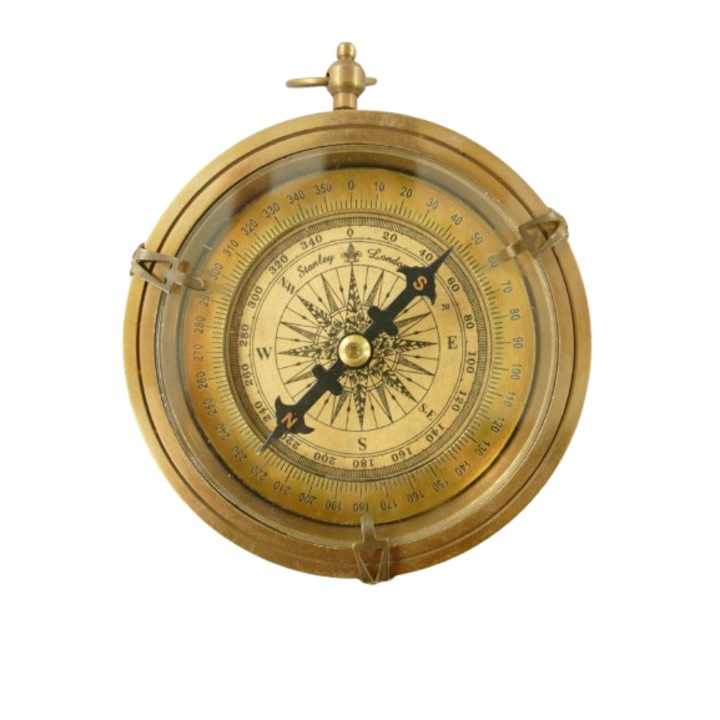 Polírozott sárgaréz iránytű, D 9 cm