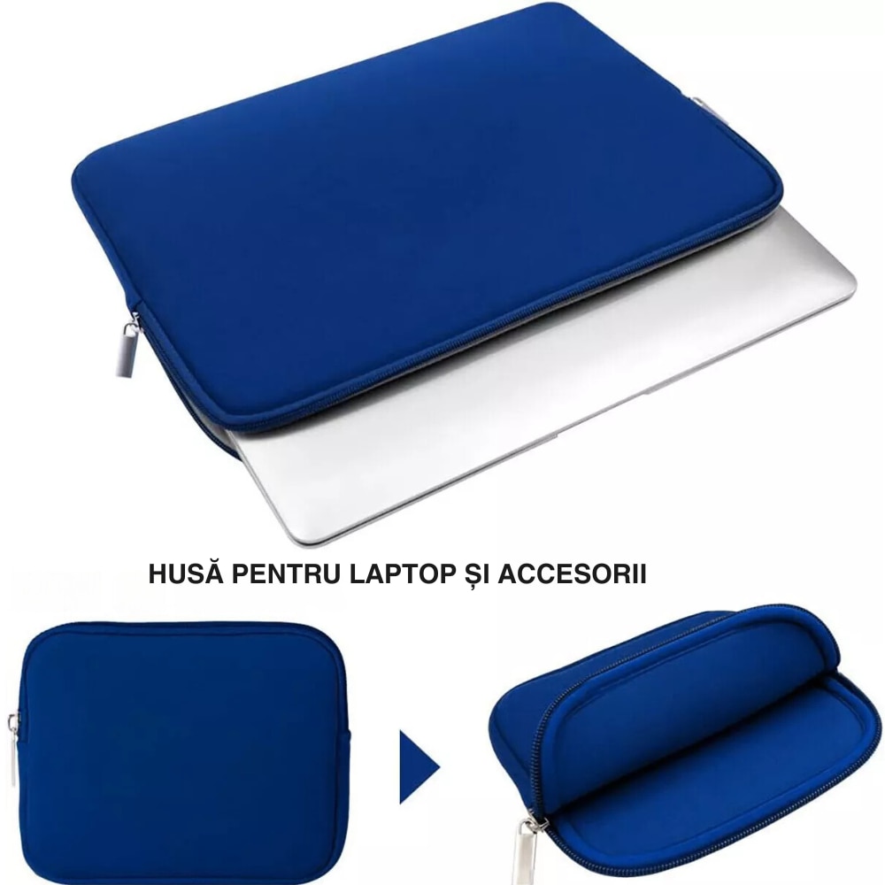 Husa de Protectie si Transport pentru Laptop VarioShop®, pana la 13 inch, cu Burete Antisoc, Rezistena la Apa, Compatibila cu Apple MacBook Air, MacBook Pro Touch, 34 x 1.7 x 25.5 cm, Albastru