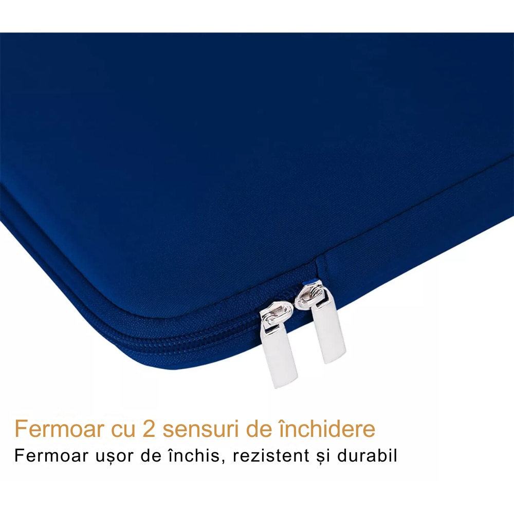 Husa de Protectie si Transport pentru Laptop VarioShop®, pana la 13 inch, cu Burete Antisoc, Rezistena la Apa, Compatibila cu Apple MacBook Air, MacBook Pro Touch, 34 x 1.7 x 25.5 cm, Albastru
