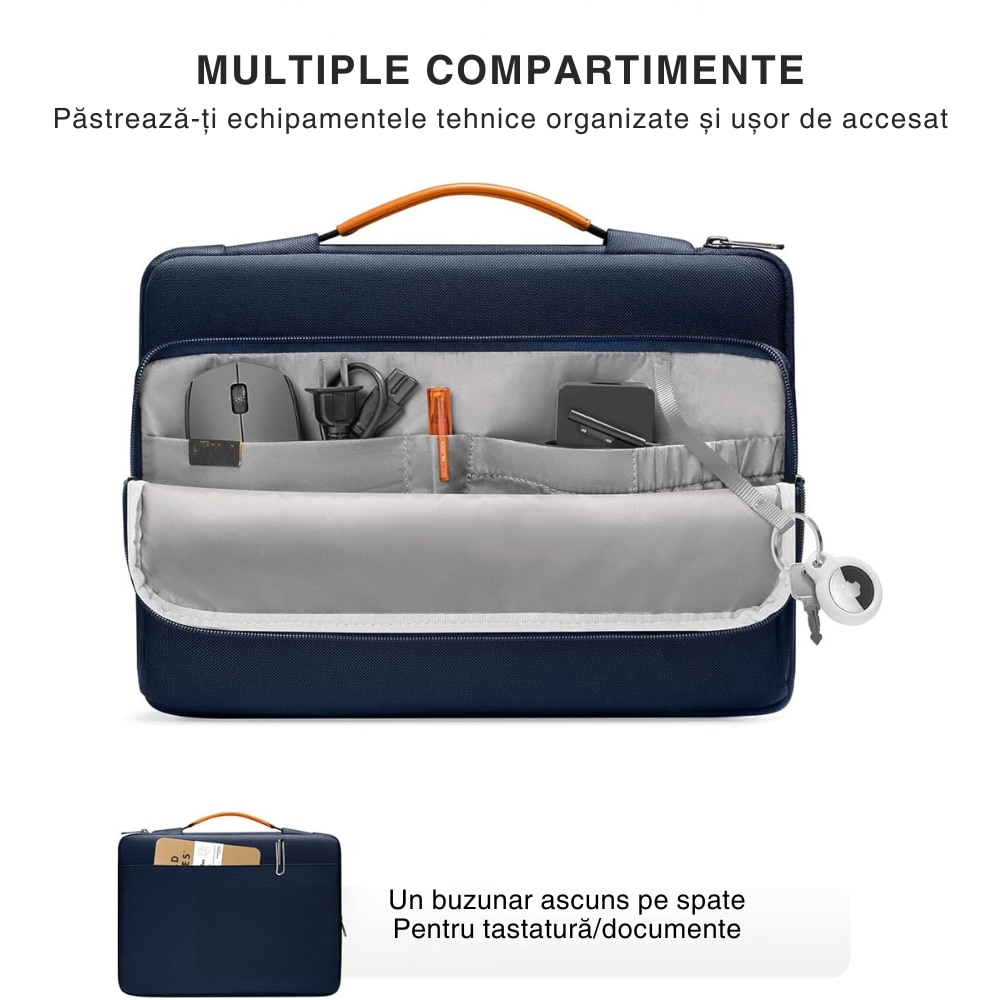 Geanta Universala VarioShop®, pentru Laptop 15.6 inch, Rezistenta la Apa, Design Clasic si Elegant, Compatibila laptop Apple MacBook Air, MacBook Pro Touch Bar, Asus, Acer, Dell, Huawei, 39 x 4.5 x 28 cm, Albastru