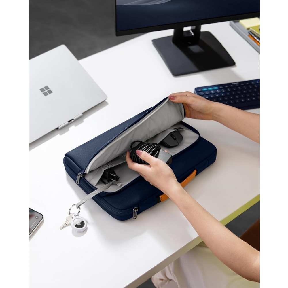 Geanta Universala VarioShop®, pentru Laptop 15.6 inch, Rezistenta la Apa, Design Clasic si Elegant, Compatibila laptop Apple MacBook Air, MacBook Pro Touch Bar, Asus, Acer, Dell, Huawei, 39 x 4.5 x 28 cm, Albastru
