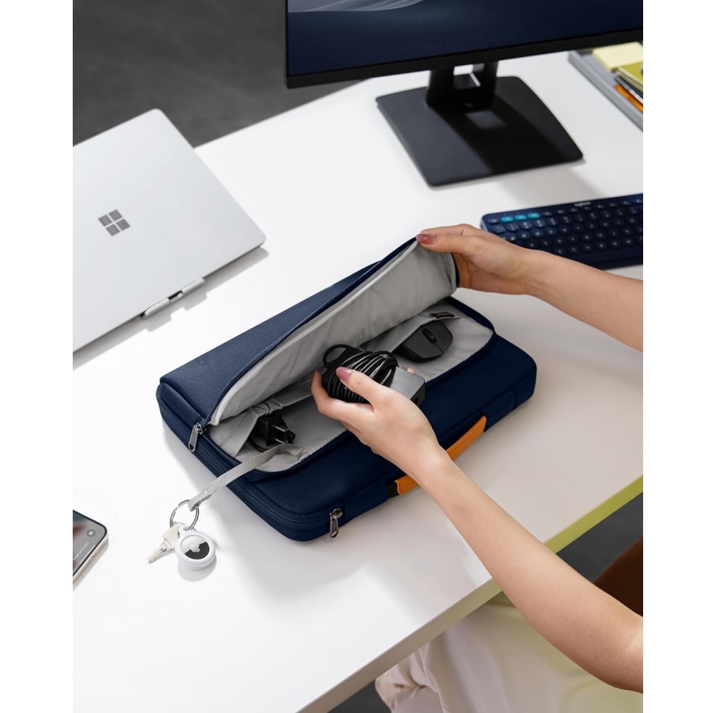 Geanta Universala VarioShop®, pentru Laptop 15.6 inch, Rezistenta la Apa, Design Clasic si Elegant, Compatibila laptop Apple MacBook Air, MacBook Pro Touch Bar, Asus, Acer, Dell, Huawei, 39 x 4.5 x 28 cm, Albastru