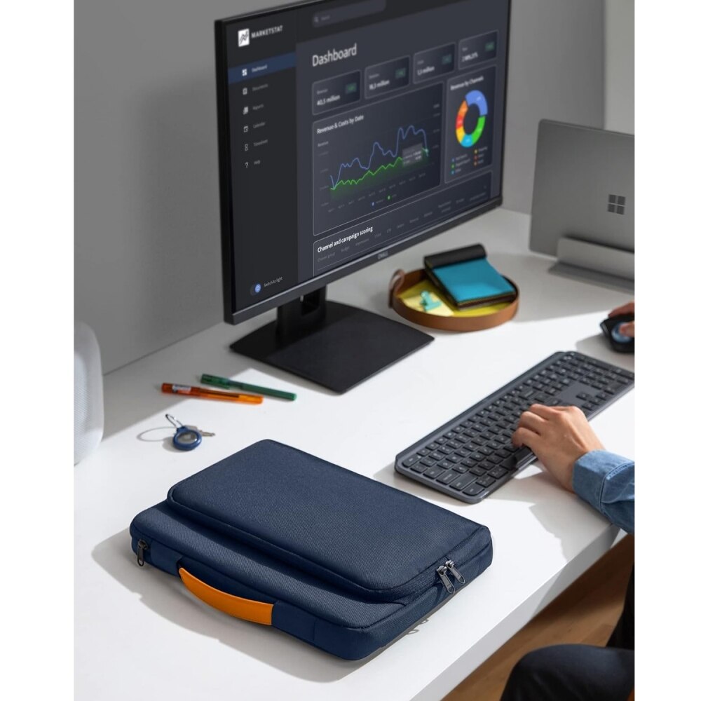 Geanta Universala VarioShop®, pentru Laptop 15.6 inch, Rezistenta la Apa, Design Clasic si Elegant, Compatibila laptop Apple MacBook Air, MacBook Pro Touch Bar, Asus, Acer, Dell, Huawei, 39 x 4.5 x 28 cm, Albastru