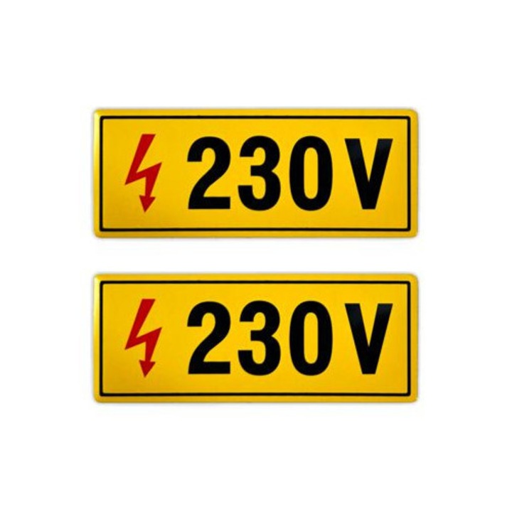 Etichete aluminiu priza 230V, set 2 buc., rezistent, autoadeziv, 5 x 2 cm