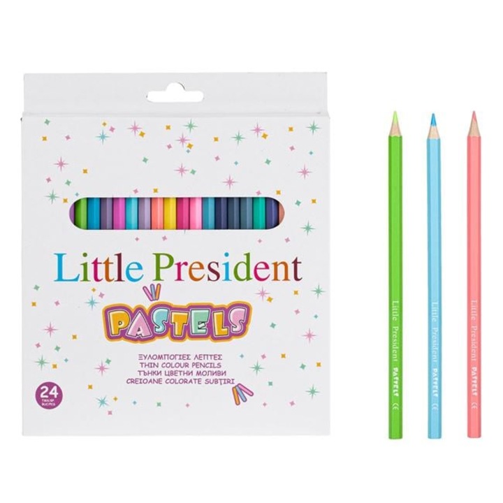Set Creioane Colorate Pastel, Little President, subtiri - 24buc