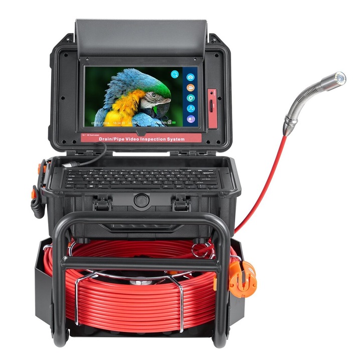 Camera inspectie endoscop, Monitor mare color HD 10.1”, Lungime cablu 50 m, IP68, 12xLed, unghi 145°, Zoom digital 3x