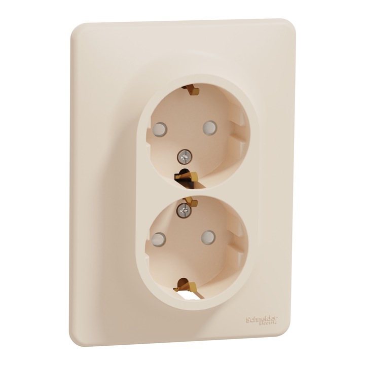 Priza dubla schuko 2P+E cu protectie copii 16A Schneider Sedna bej