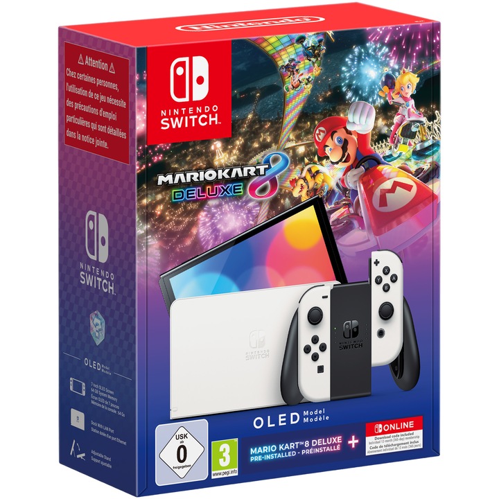 Конзола Nintendo Switch OLED (White) + Игра Mario Kart 8 + 12-месечен абонамент за Nintendo Switch Online