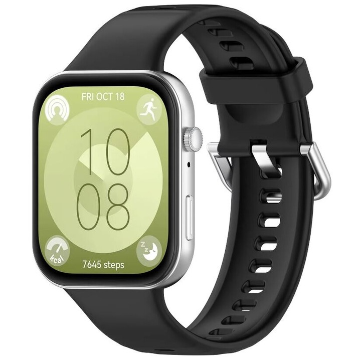 Каишка, съвместима с Huawei Watch Fit 3, тънка, регулируема, силиконова, спортна, черна