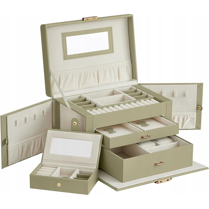 Cutie bijuterii, Luka, negru, 4 niveluri, set 2 piese, 26x18x17cm, mini 14x9x3,5cm