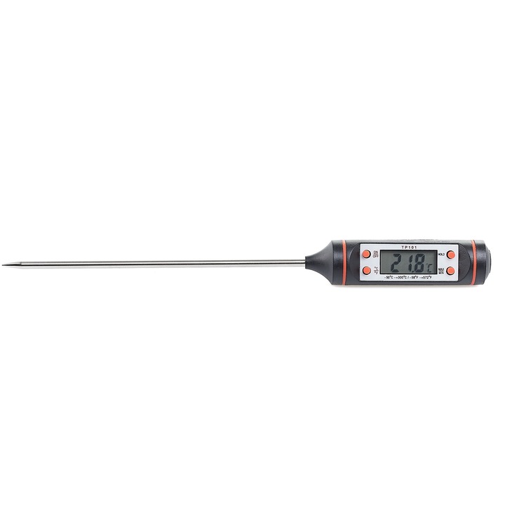 TECHREBAL univerzális digitális hőmérő, rozsdamentes acél szonda, -50C - +300C, 24cm, fekete