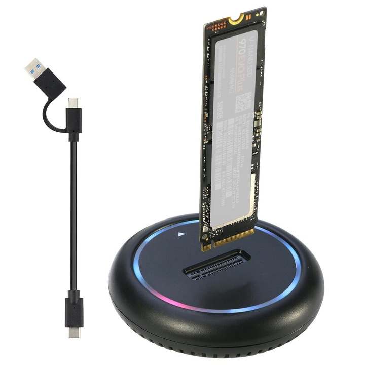 Adaptor M.2 OUYLAF, NVMe/SATA, USB-C 3.2, 10 Gbps, RGB, Negru