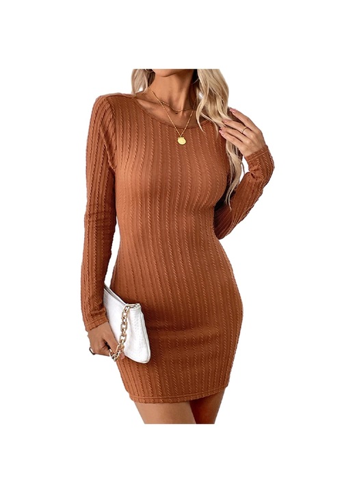 Jormftte testhezálló ruha, hasítékkal, hosszú ujjú, barna, pamut és poliészter