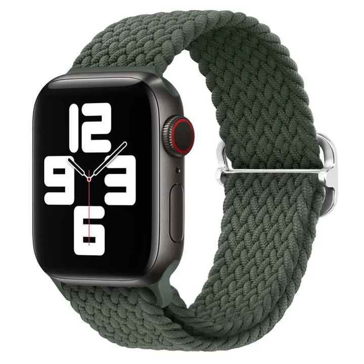 Curea Solo Loop, Elastica, Apple Watch, Ajustabila, Aspect tricotat, Textil, Verde - 38/40/41 mm