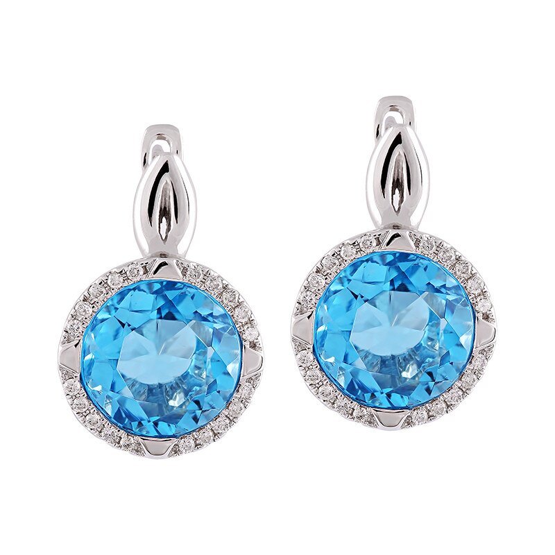 Cercei Deruvo Aur 18k Diamante, Topaz Albastru E29664R-WBTDI