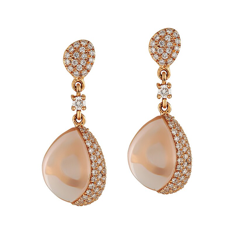 Cercei Deruvo Aur 18k Diamante, Quartz Roz E3361D-R