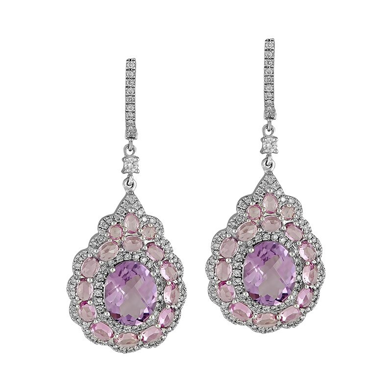 Cercei Deruvo Aur 18k Diamante, Safir Roz si Ametist E3019SWN-W