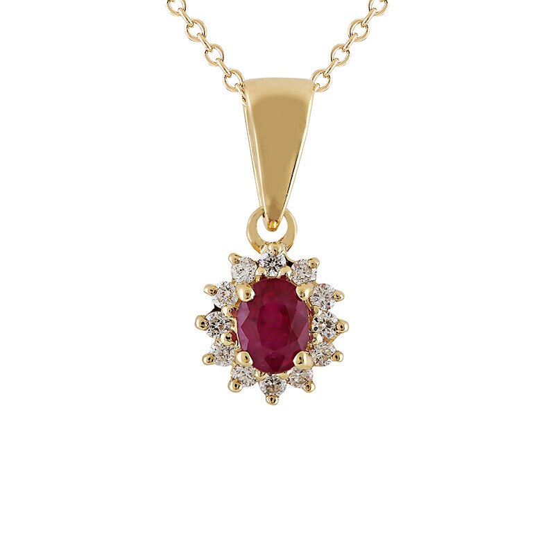 Pandantiv cu Lant Deruvo Aur 18k Diamante, Rubin, Ajustabil 40-45 P131R-Y