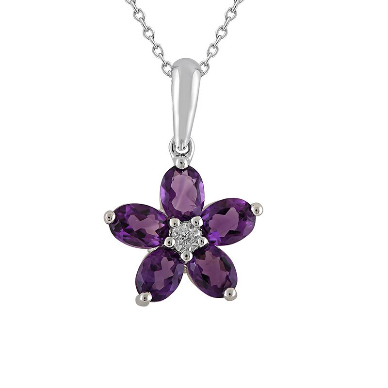 Pandantiv cu Lant Deruvo Aur 18k Diamant, Ametiste Africane, Ajustabil 40-45 P24967FAMWN-W