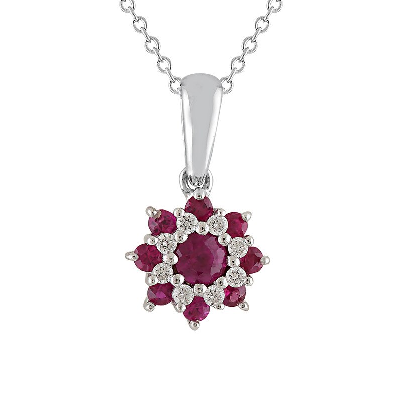 Pandantiv cu Lant Deruvo Aur 18k Diamante, Rubine, Ajustabil 40-45 P25020RWN-W