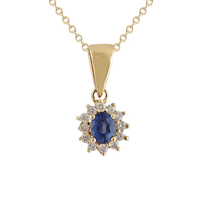 Pandantiv cu Lant Deruvo Aur 18k Diamante, Safir, Ajustabil 40-45 P131S-Y