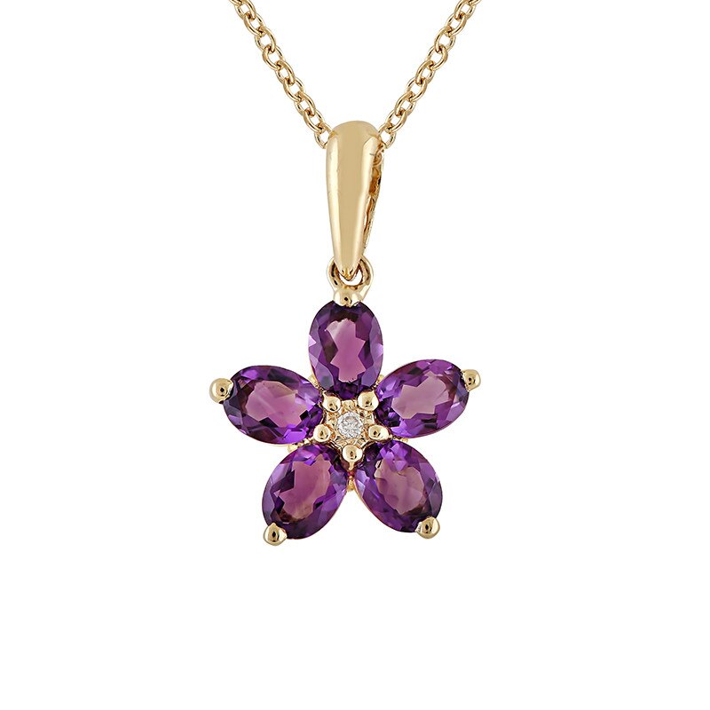 Pandantiv cu Lant Deruvo Aur 18k Diamant, Ametiste Africane, Ajustabil 40-45 P24967FAM-Y