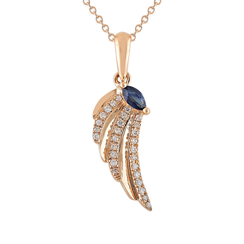 Pandantiv cu Lant Deruvo Aur 18k Diamante, Safire, Ajustabil 40-45 P25007S-R