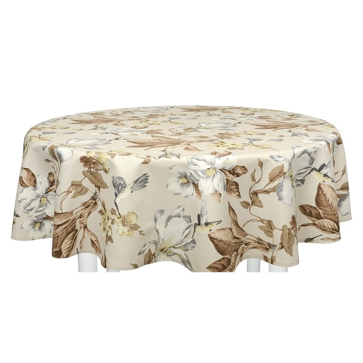 Кръгла покривка Bosfor Decor, Колибри, Магнолия, Памук с тефлоново покритие, Многоцветна, Размер 150 см