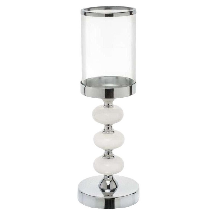 Suport lumanari, Art-Pol, Metal / Sticla, 36 x 12 x 12 cm, Argintiu / Transparent