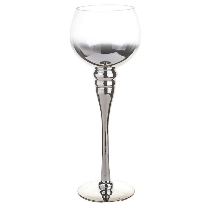 Suport decorativ pentru lumanari, Art-Pol, Sticla, 30 x 10 x 10 cm, Argintiu