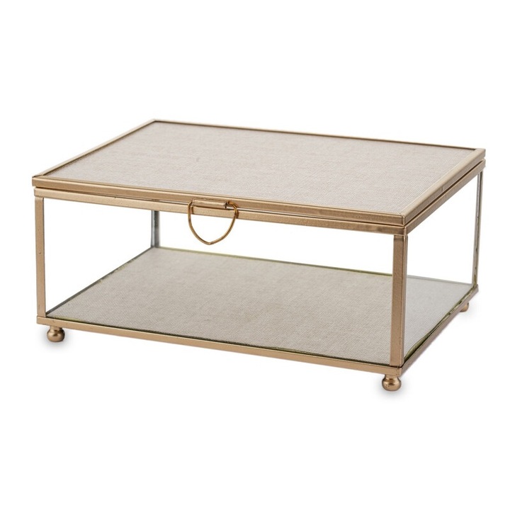 Ékszerdoboz, Art-Pol, Üveg/Fém, 8x18x13 cm, Arany