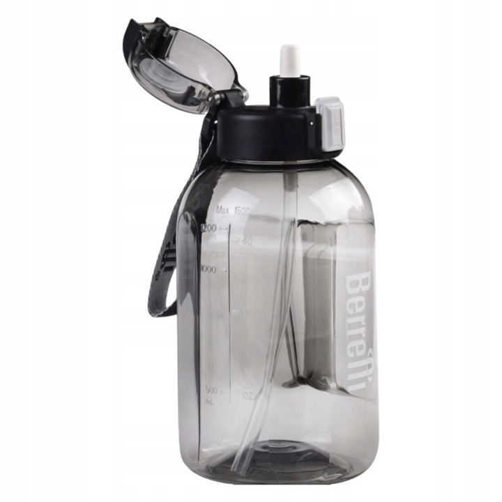 Bidon Berretti 1500 ml, negru, cu capac etans si pai, ideal pentru activitati sportive