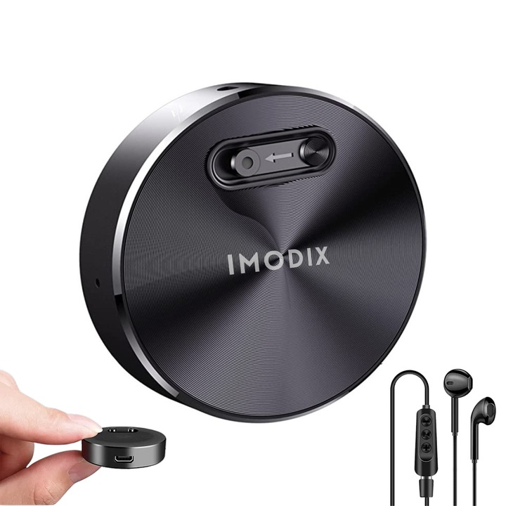 Мини записващо устройство, IMODIX®, вътрешна памет 16 GB, 192 часа запис, MP3 плейър, премахване на фоновия шум, автоматично разпознаване на глас, слушалки, включени в пакета, USB, Q37, черен