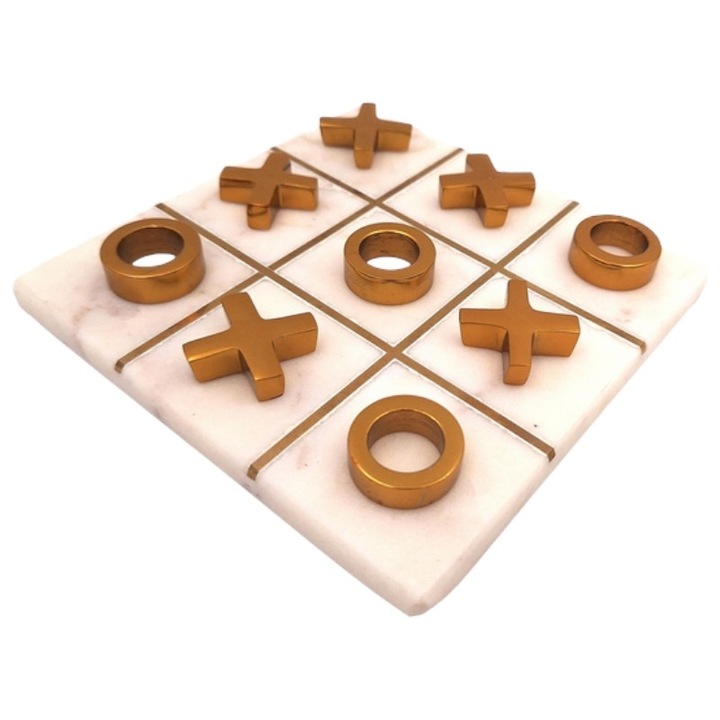 Игра X и O, Giftdeco, мрамор/месинг, златиста/бяло