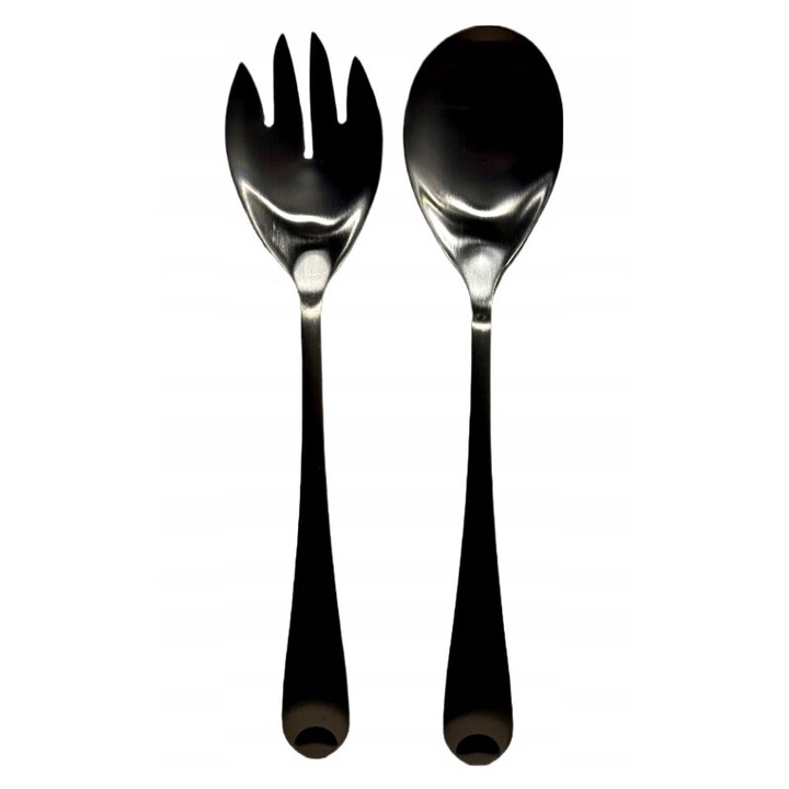 Saláta kanál és villa készlet, MPLCo, rozsdamentes acél, matt fekete, 25,5 cm