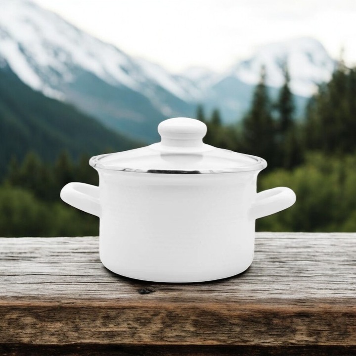 Oala emaliata Tragar, cu capac si manere, alb, 24 cm