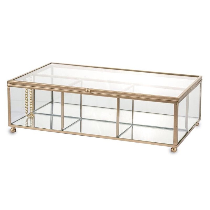 Art-Pol декоративна кутия за бижута, стъкло/метал, 8x27x16 см, злато