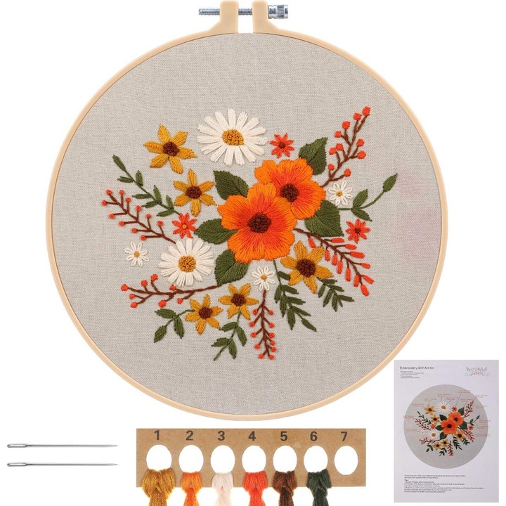 Kit de broderie in puncte de cruciulita pentru incepatori, VPUINEFE, cu model floral. Ideal pentru adulti care doresc sa exploreze cusutul manual si sa creeze opere DIY
