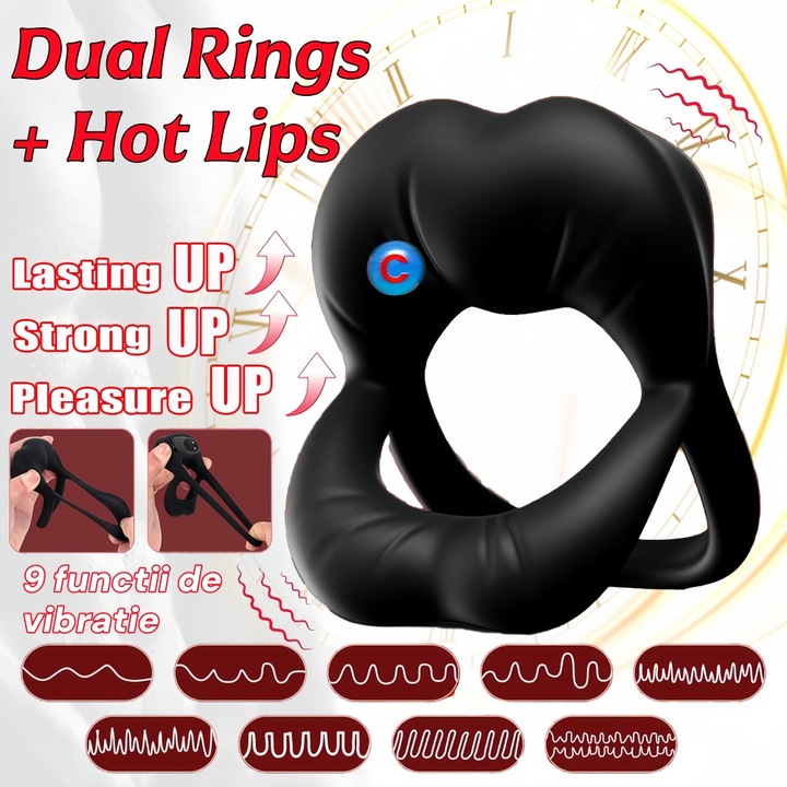 Inel Penis jucarii sexuale cu 9 functii de vibratie, EXCITAT®, Timp de ejaculare intarziat, Pentru imbunatatirea erectiei, Stimulare, Inele din penis silicon, Rezistent la Apa, Potrivit pentru barbati si cupluri pentru momente intime, Negru