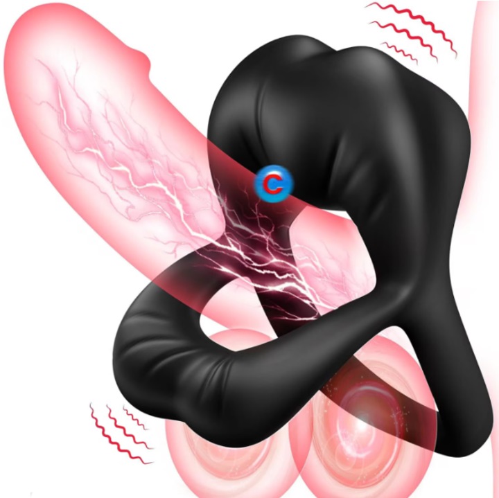 Пръстен за пенис, EXCITATE, с 9 вибрационни функции, Черен