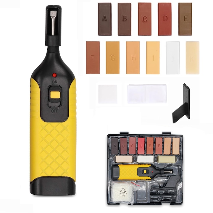 Kit de Reparatie Pentru Parchet, Axroad Mall, 16 piese, 11 culori de blocuri de ceara pentru reparatii, Usor de utilizat, Economie de timp, Reparare eficienta, Pentru zgarieturi, crapaturi si pete, Multicolor, 15 x 3,6 cm, Wax