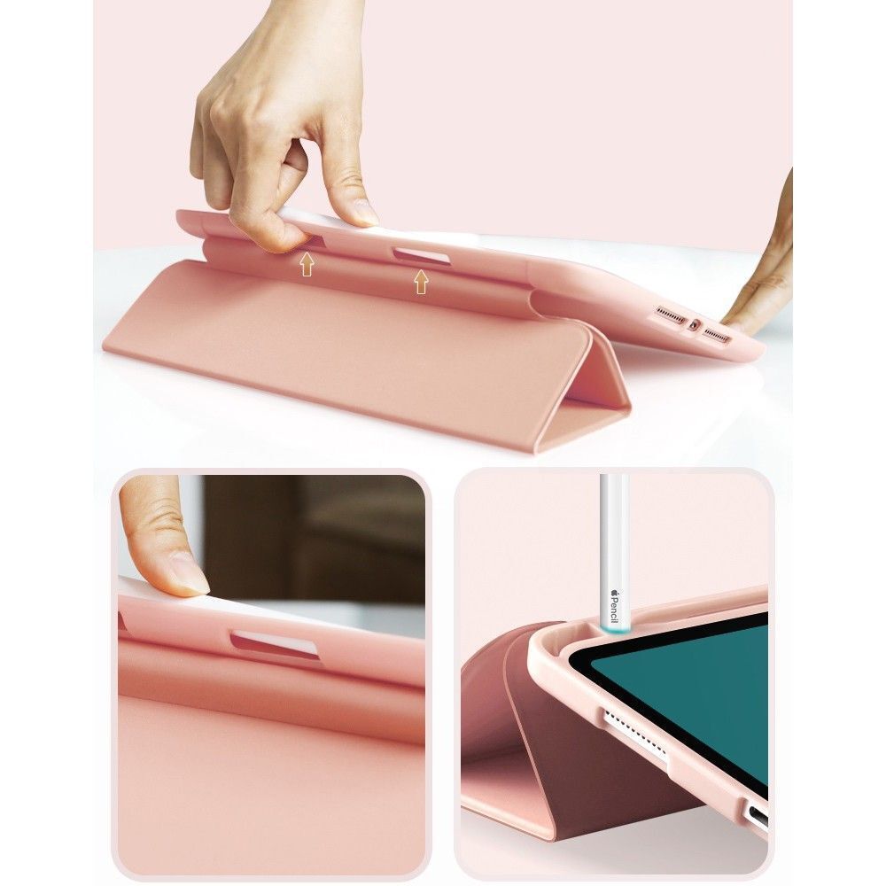 Tablete compatibile iPad 2020 10.2 (iPad 8) - husa inteligenta roz, cu suport pentru creion