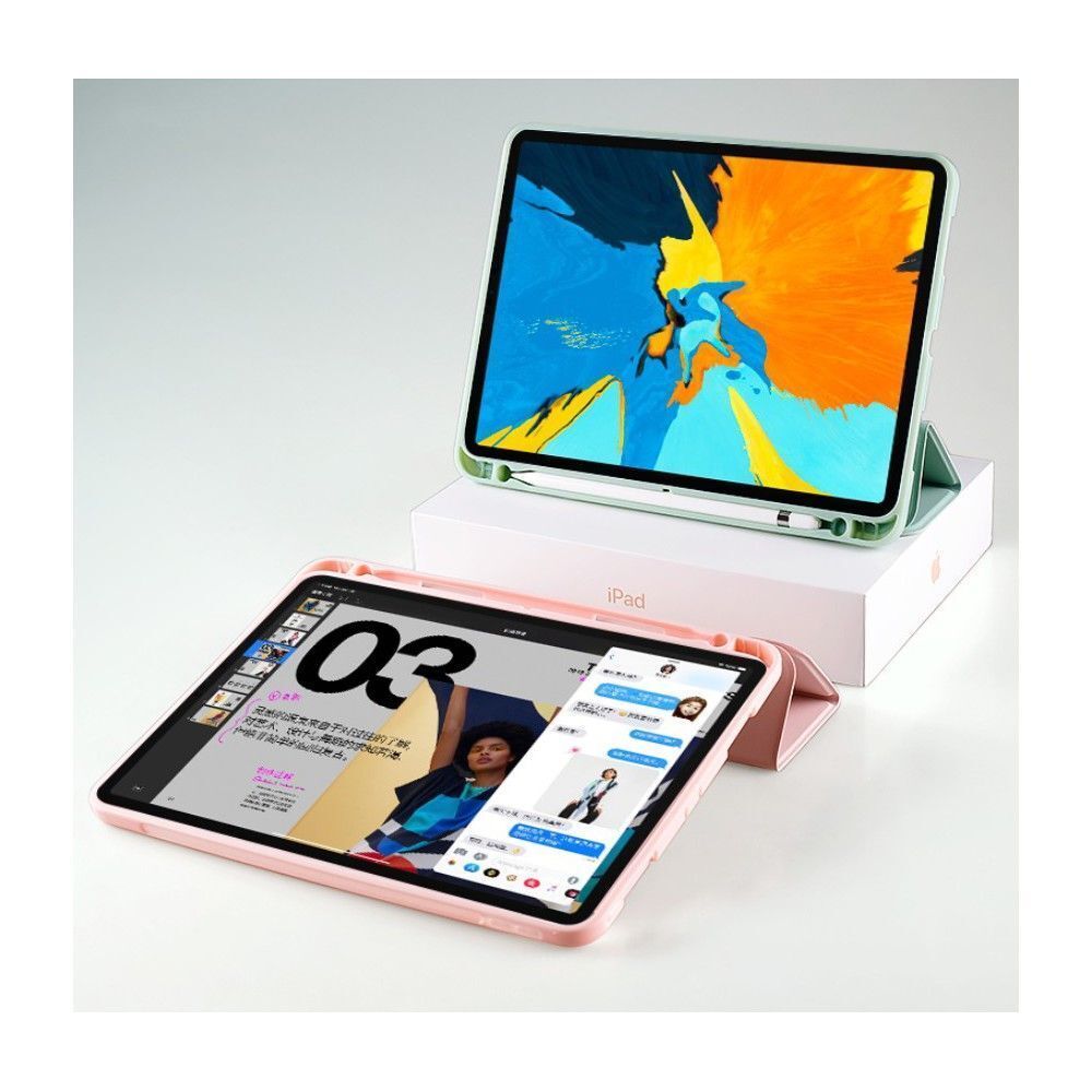 Tablete compatibile iPad 2020 10.2 (iPad 8) - husa inteligenta roz, cu suport pentru creion