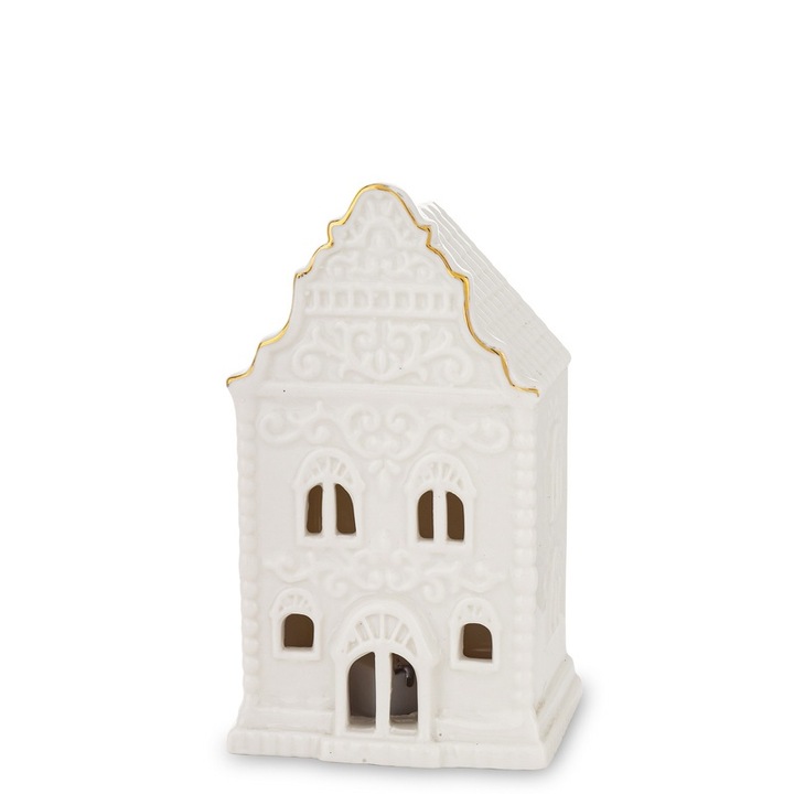 Фигурка за коледна украса, Art-Pol, Domek Led, керамика, бяла, 12x6,5x5cm