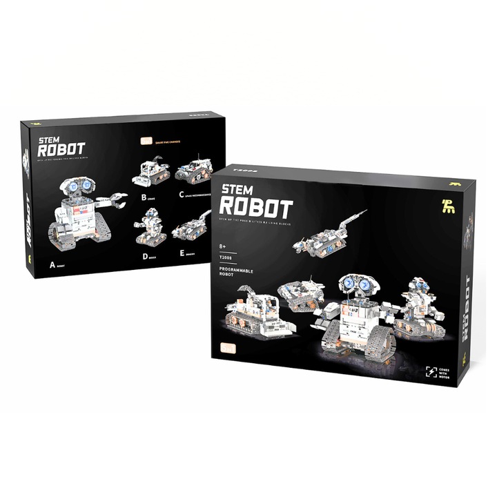 Építőkészlet 5 az 1-ben robot DFMiSHOP FreeQ Ⓡ, T2008, Oktatási játékvezérlő APP és távirányító, 6-14 év közötti gyermekek, STEM KIT 688 darabbal, fejleszti a gyerekek kreativitását és technikai készségeit